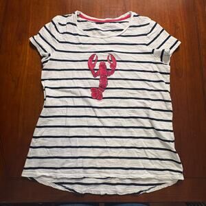 Kim Rogers Navy and White Striped Top Size Small